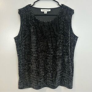 Caroline Rose Crushed Velvet Grey/Black Sleeveless Tank/Blouse Size Large Petite